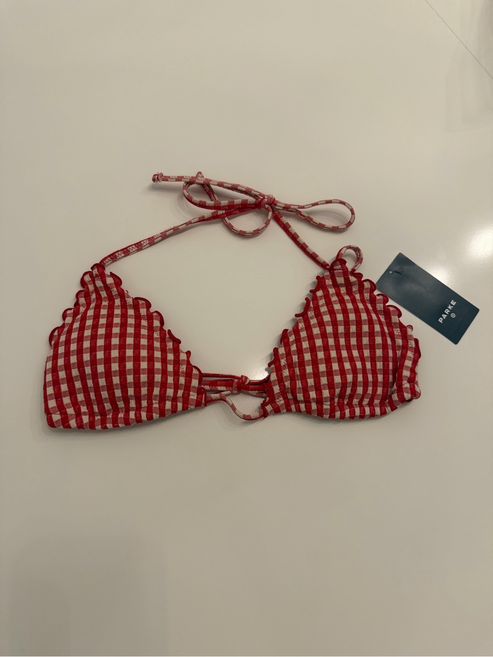 Parke x Target Gingham Lettuce Edge Triangle Bikini Top NWT